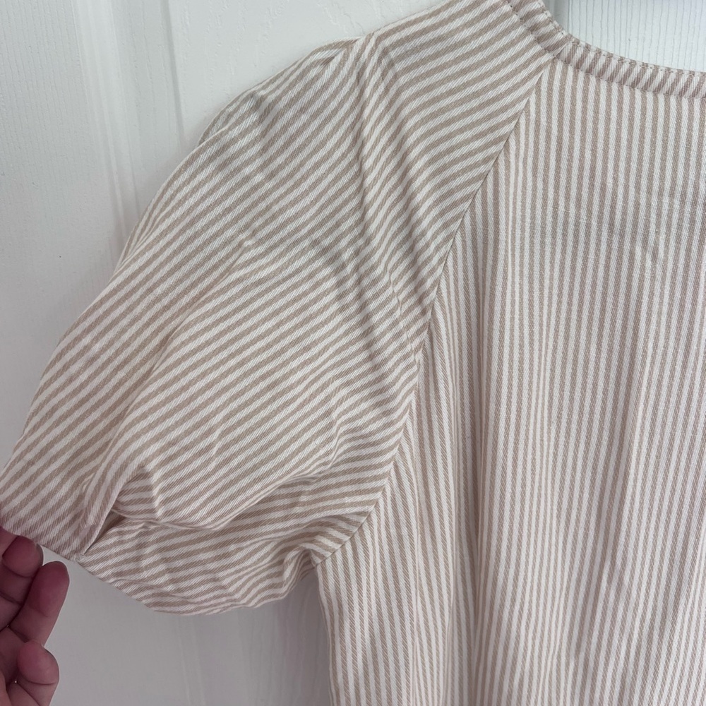 Ann Taylor Cream and Tan Striped Button-Front Midi Dress - Picture 6 of 7